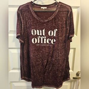 Out Of Office Until Further Notice Women's  Tee. Burgundy. XXL. Maurices.